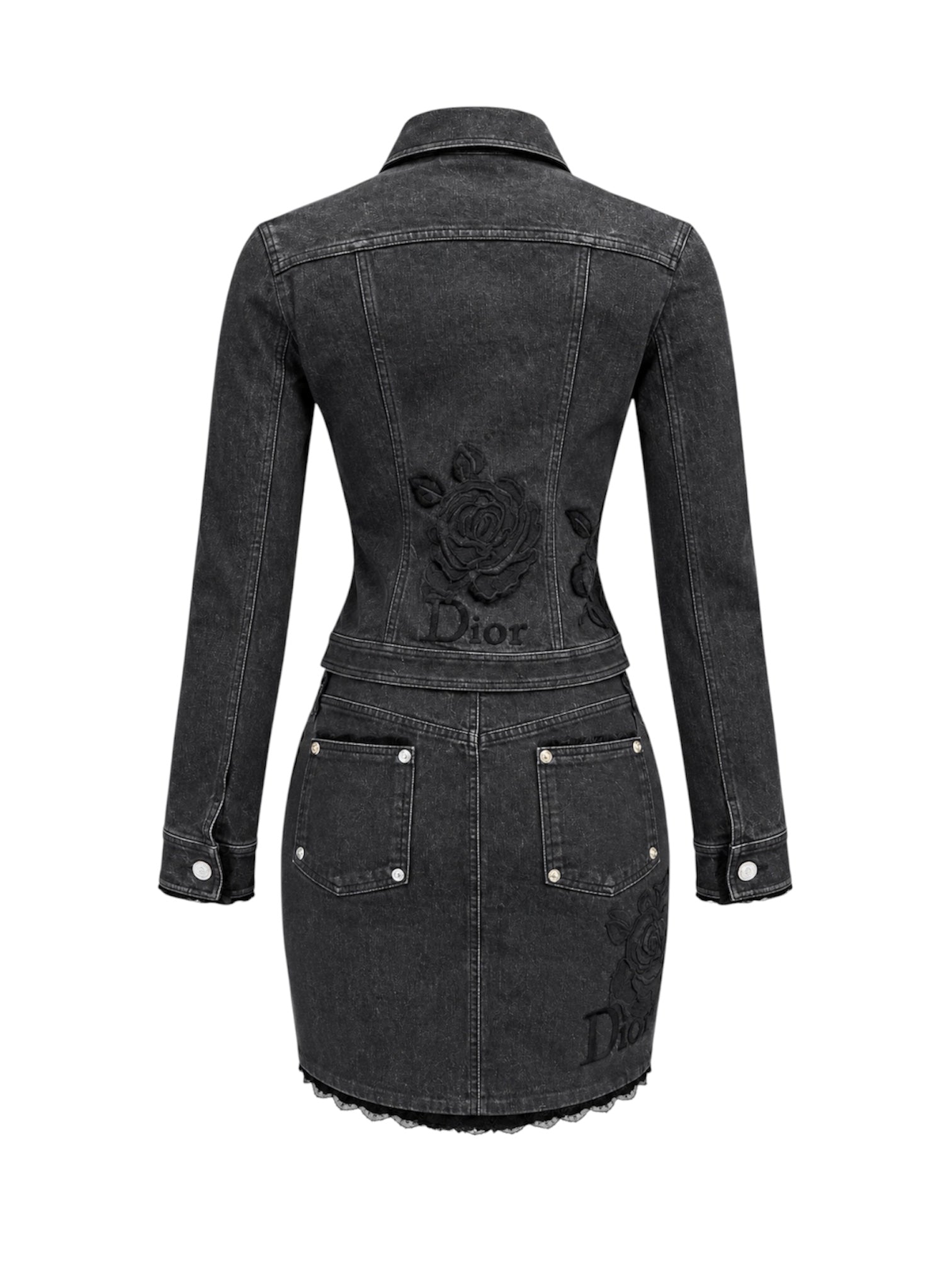 FW05 BLACK DENIM FLORAL JACKET & SKIRT SET @SM