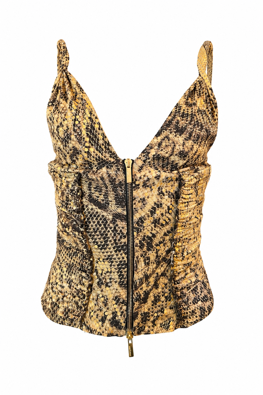 2003 GOLD SNAKE PRINT ZIP UP BUSTIER TOP (NWT)