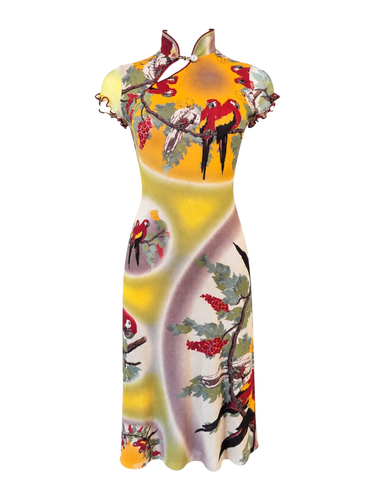 MESH PARROT PRINTED CHINOISERIE DRESS @SM