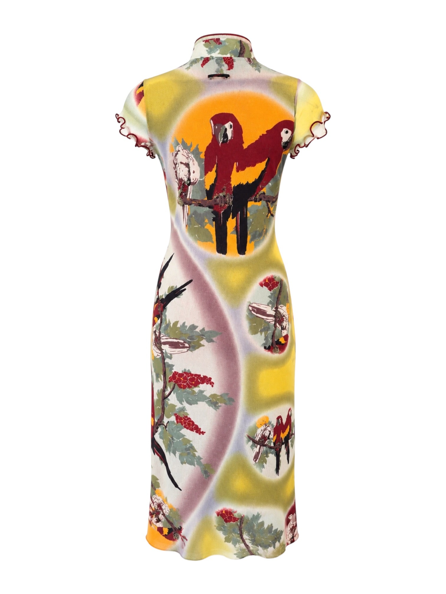 MESH PARROT PRINTED CHINOISERIE DRESS @SM