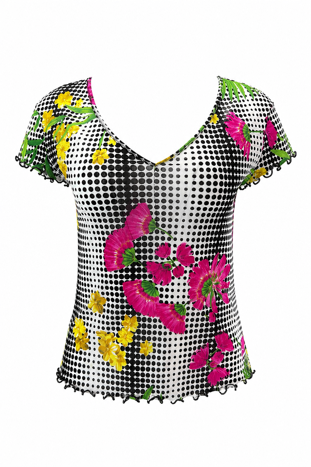 POLKA DOT & FLORAL MESH TOP