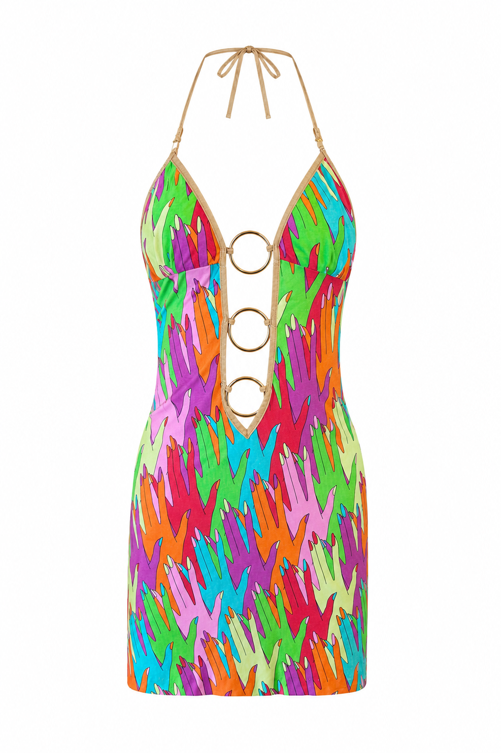 SS05 MULTICOLOR HANDPRINT HALTER DRESS (AS IS)