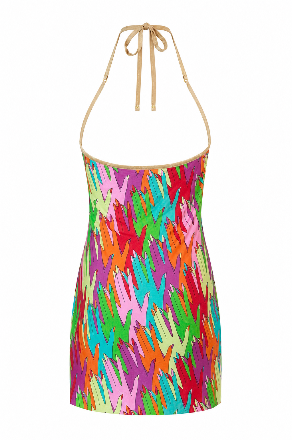 SS05 MULTICOLOR HANDPRINT HALTER DRESS (AS IS)