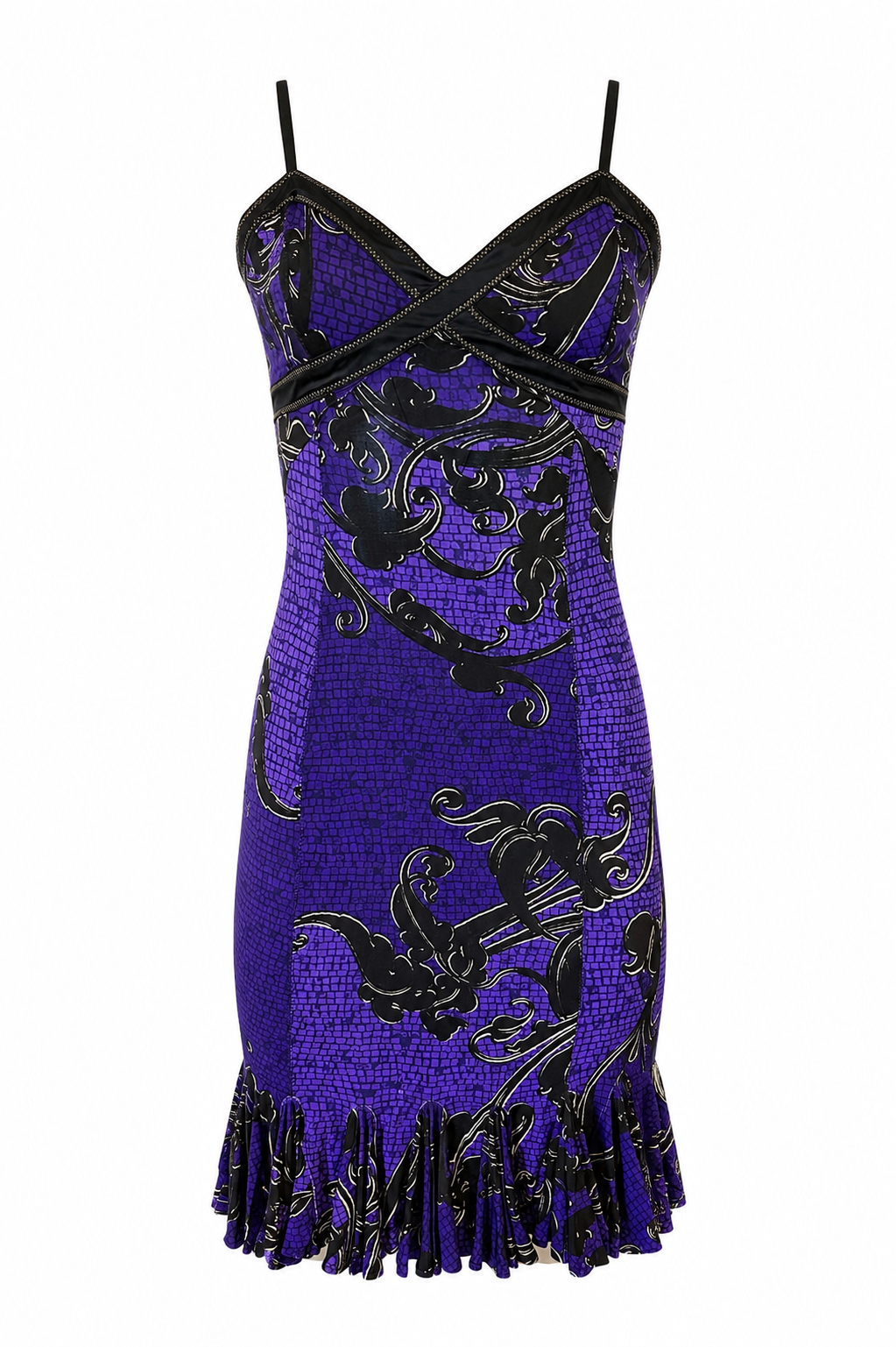 PURPLE ORNATE MERMAID CUT MIDI DRESS