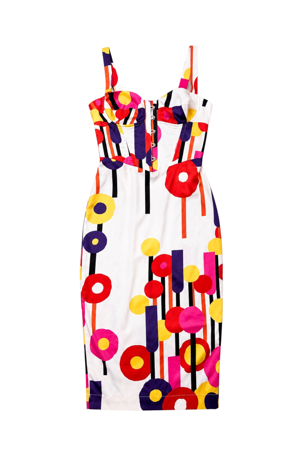 2009 WHITE/MULTICOLOR GEOMETRIC BUSTIER DRESS (as is)