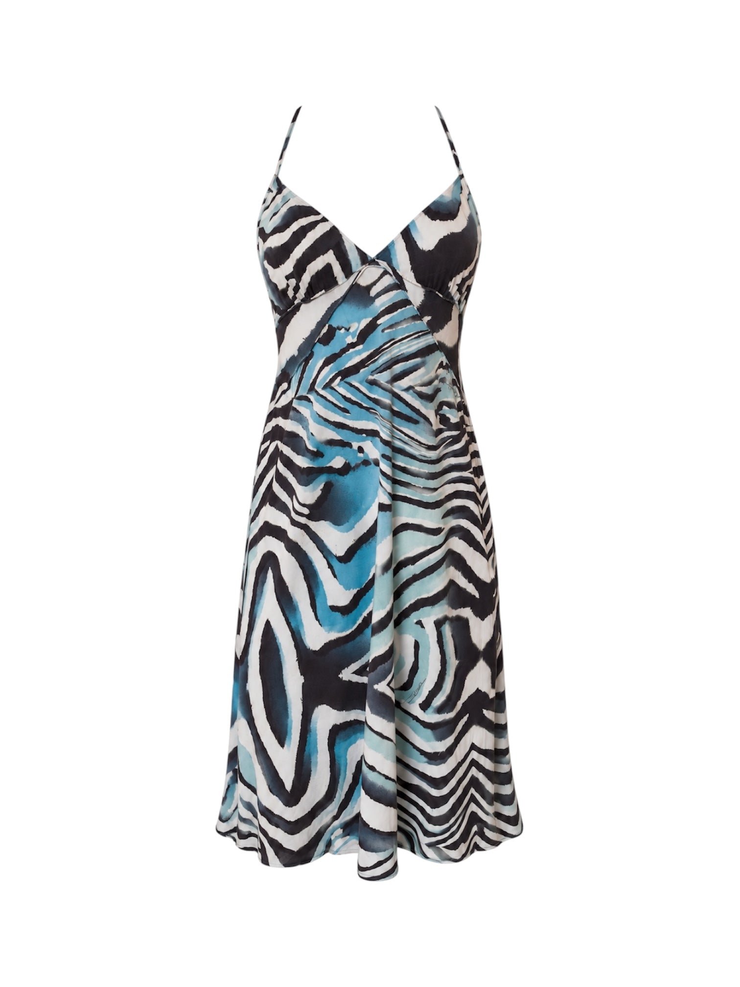BLUE/BROWN ZEBRA PRINTED HALTER DRESS @SM