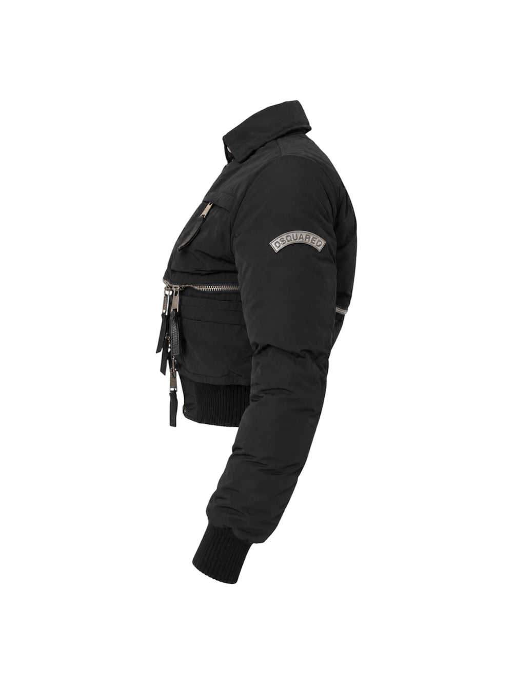 BLACK MULTI CARGO POCKET CROPPED PUFFER JACKET @SM