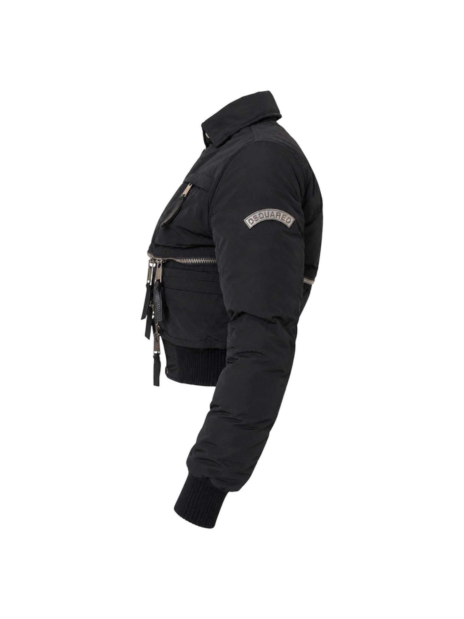 BLACK MULTI CARGO POCKET CROPPED PUFFER JACKET @SM