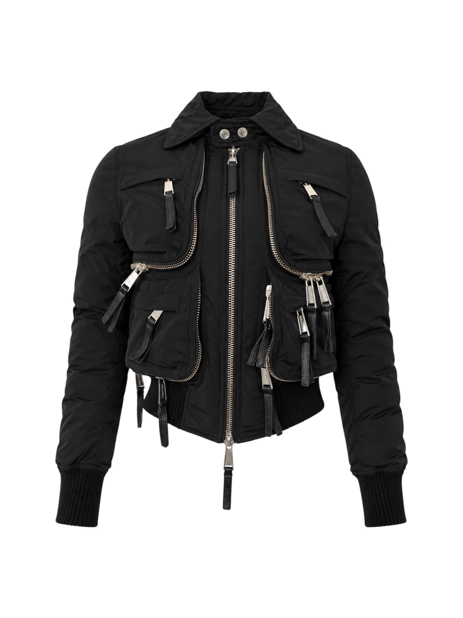 BLACK MULTI CARGO POCKET CROPPED PUFFER JACKET @SM