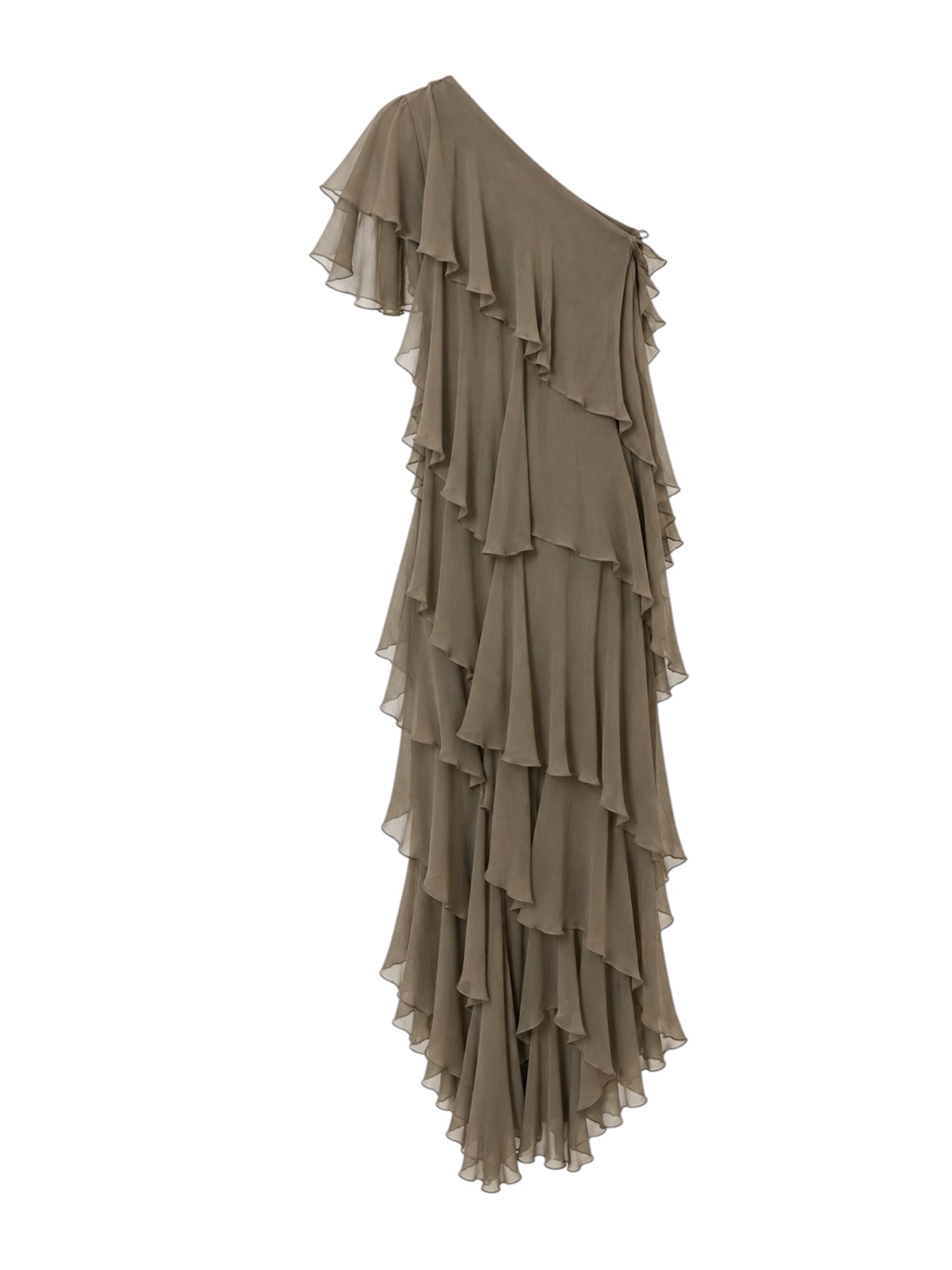 ASYMMETRICAL BIAS CUT SILK RUFFLED MAXI DRESS  @SM