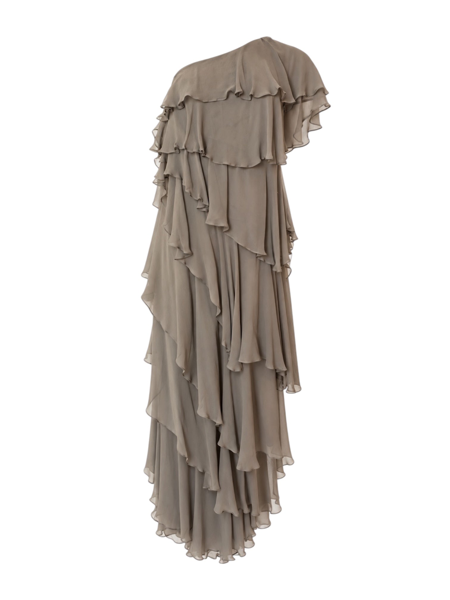 ASYMMETRICAL BIAS CUT SILK RUFFLED MAXI DRESS  @SM
