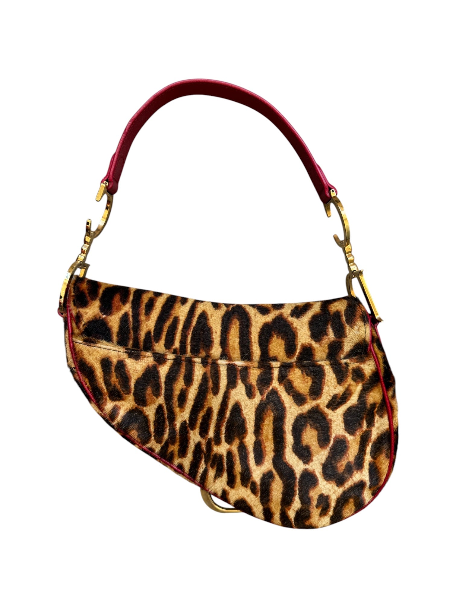 2004 LEOPARD PONYHAIR & RED LEATHER SADDLE BAG
