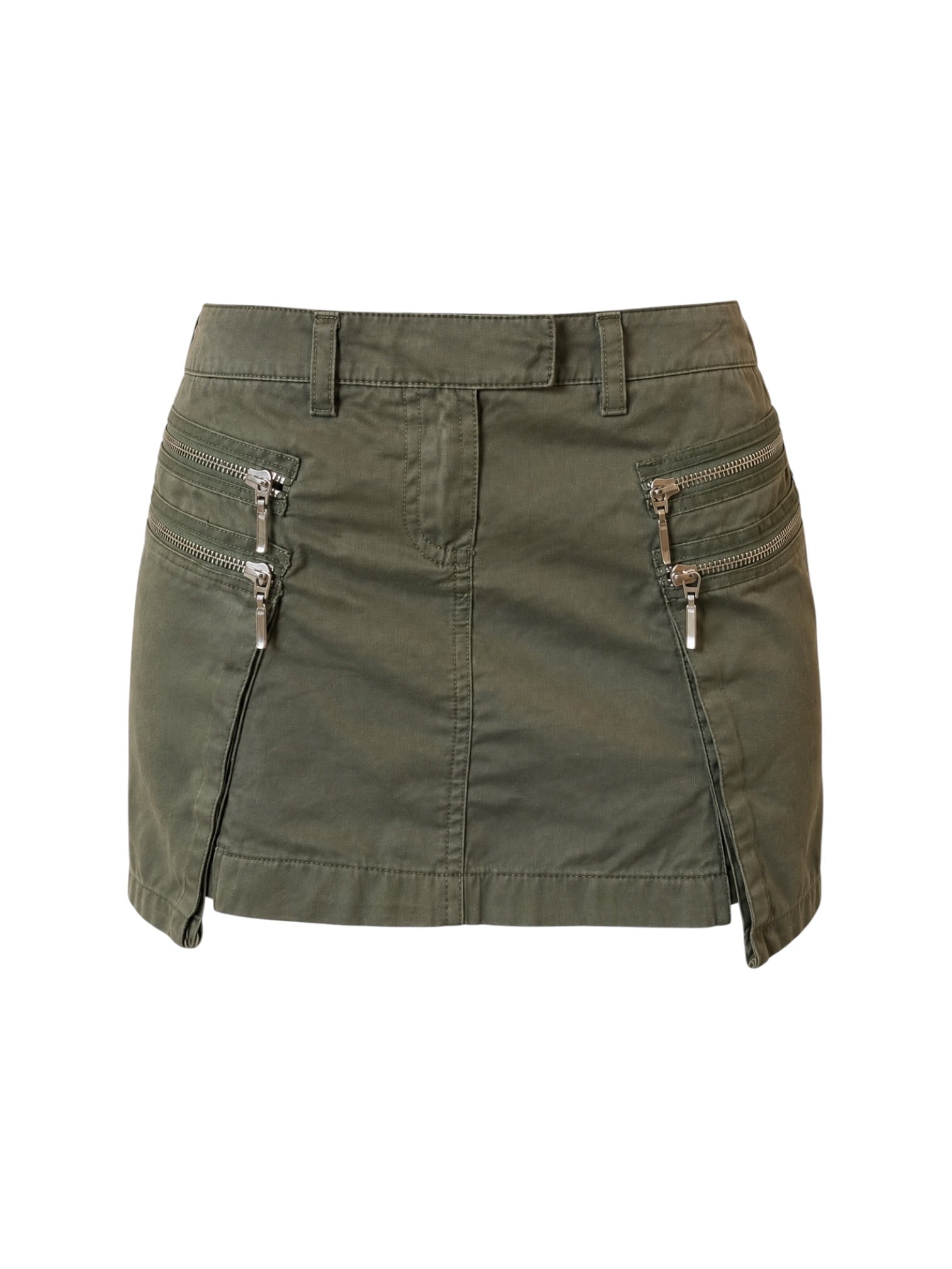 ARMYGREEN MINI SKIRT WITH POCKETS&ZIPPER DETAIL @EA