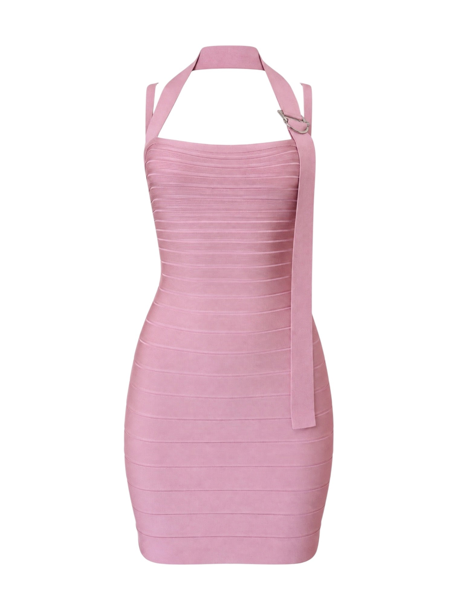 BLUSH PINK BANDAGE HALTER MINI DRESS