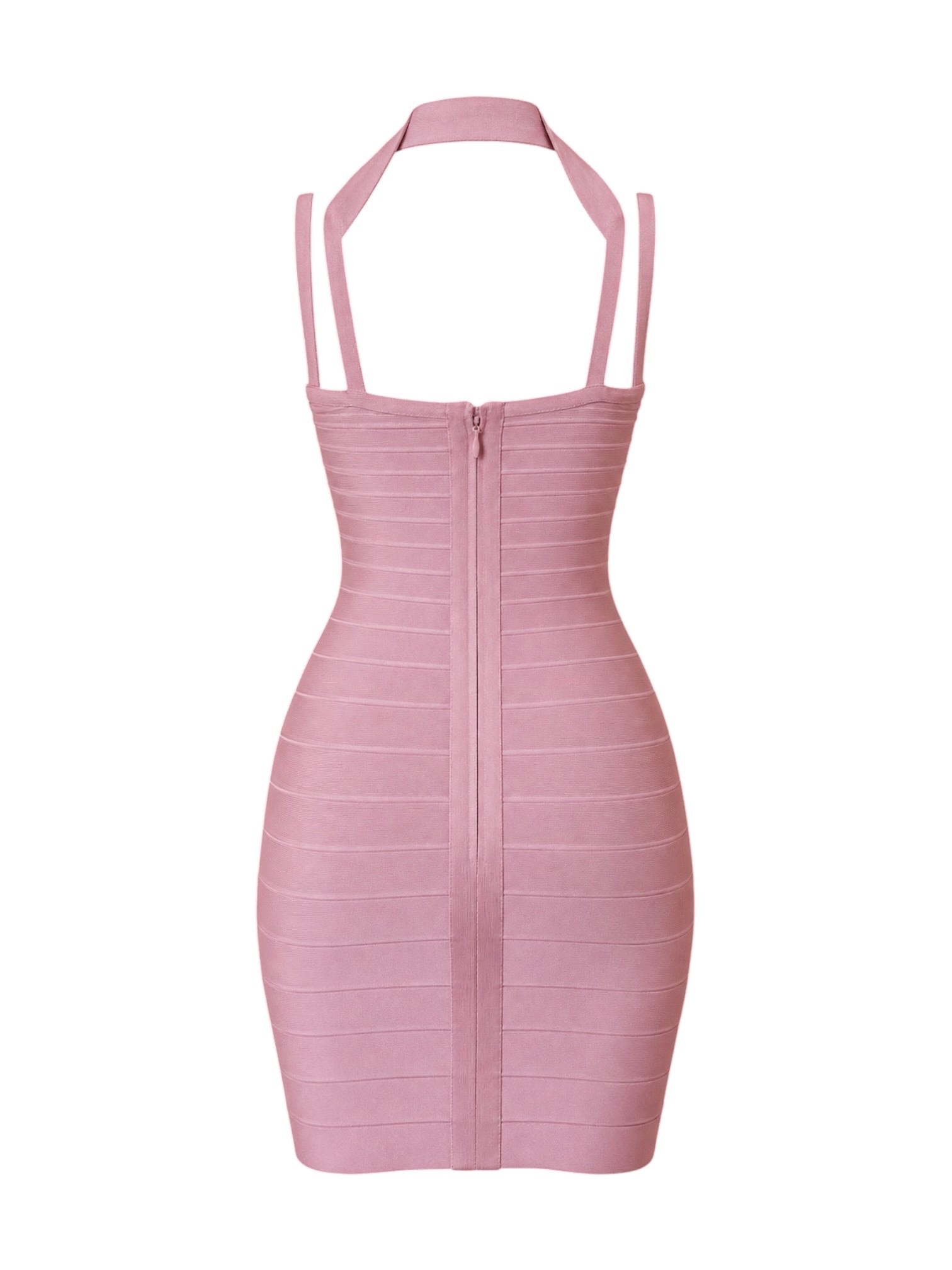 BLUSH PINK BANDAGE HALTER MINI DRESS