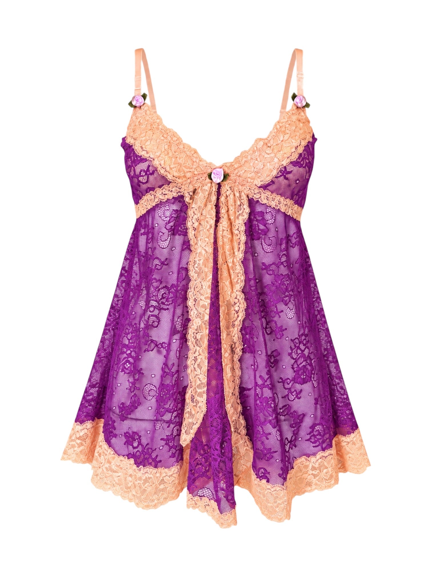 SS06 PURPLE AND BEIGE LACE CAMI WITH FLOWER DETAILS