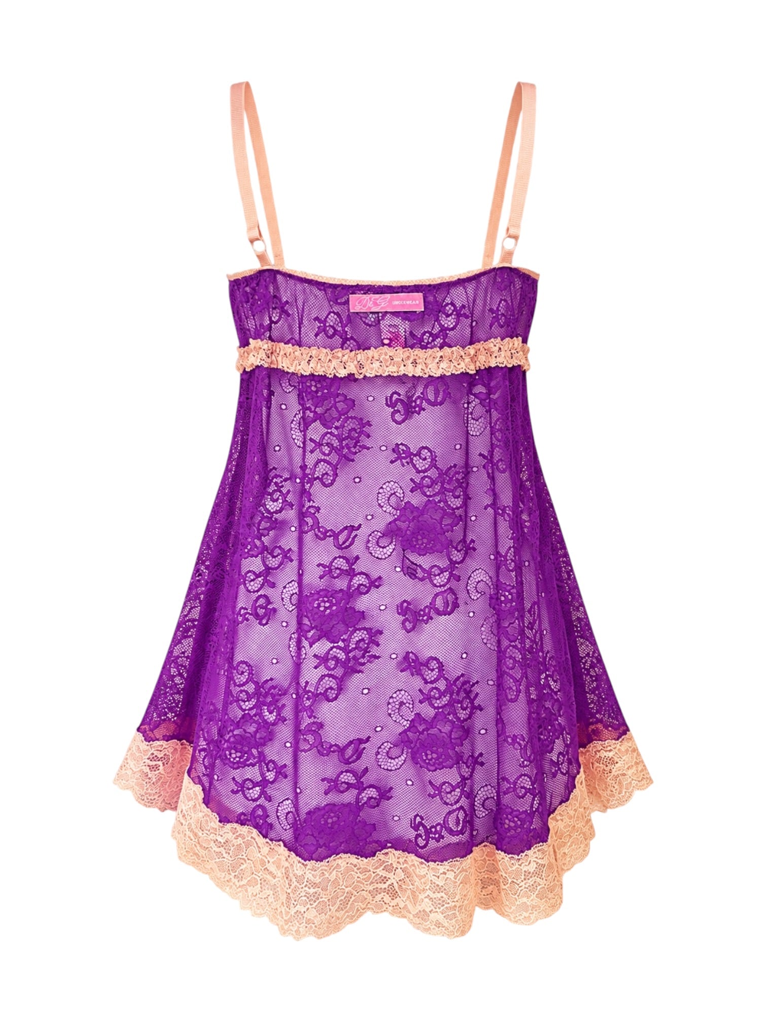 SS06 PURPLE AND BEIGE LACE CAMI WITH FLOWER DETAILS