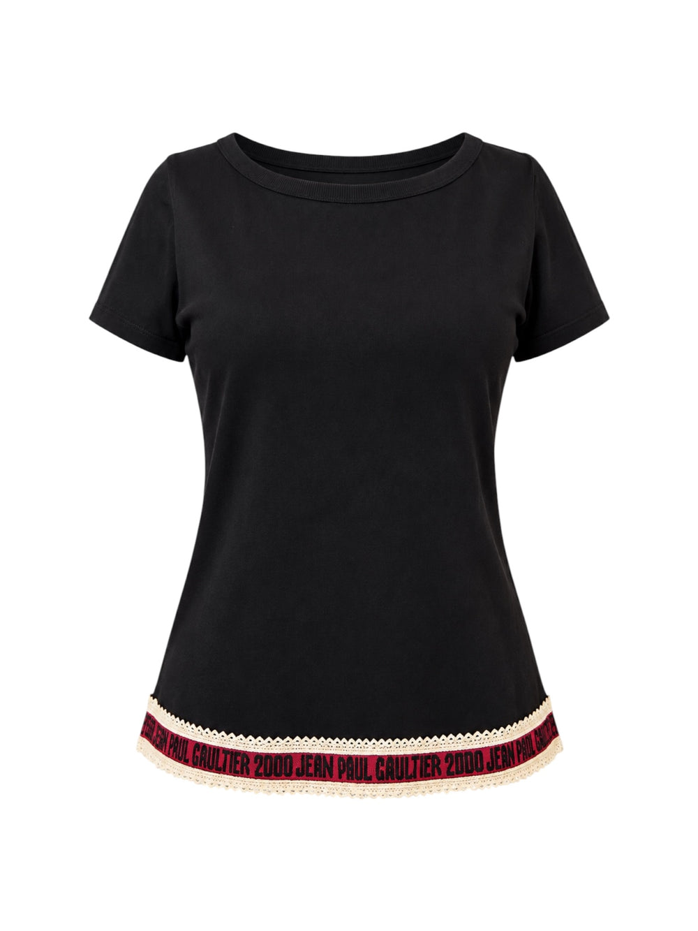 BLACK W LOGO SHEER SCALLOPED TRIM S/S T-SHIRT @CPARA