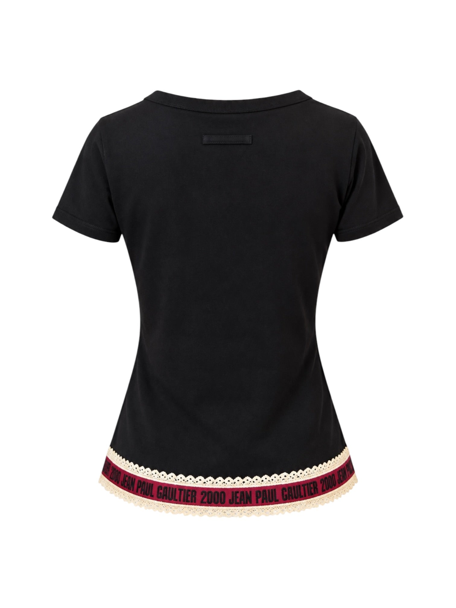BLACK W LOGO SHEER SCALLOPED TRIM S/S T-SHIRT @CPARA
