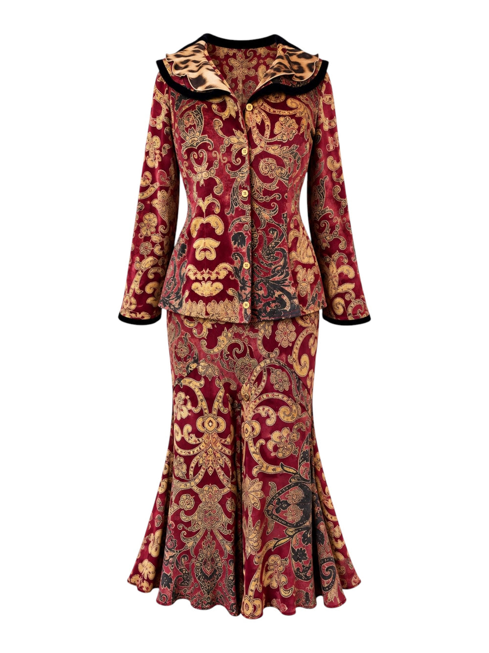 FW04 BURGUNDY PAISLEY SILK SKIRT SET @FAR