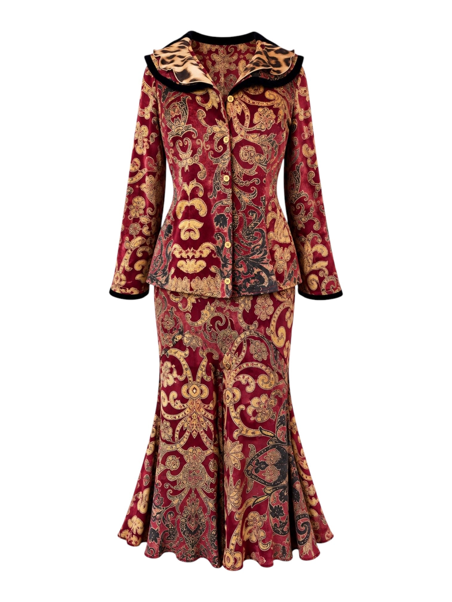 FW04 BURGUNDY PAISLEY SILK SKIRT SET @FAR