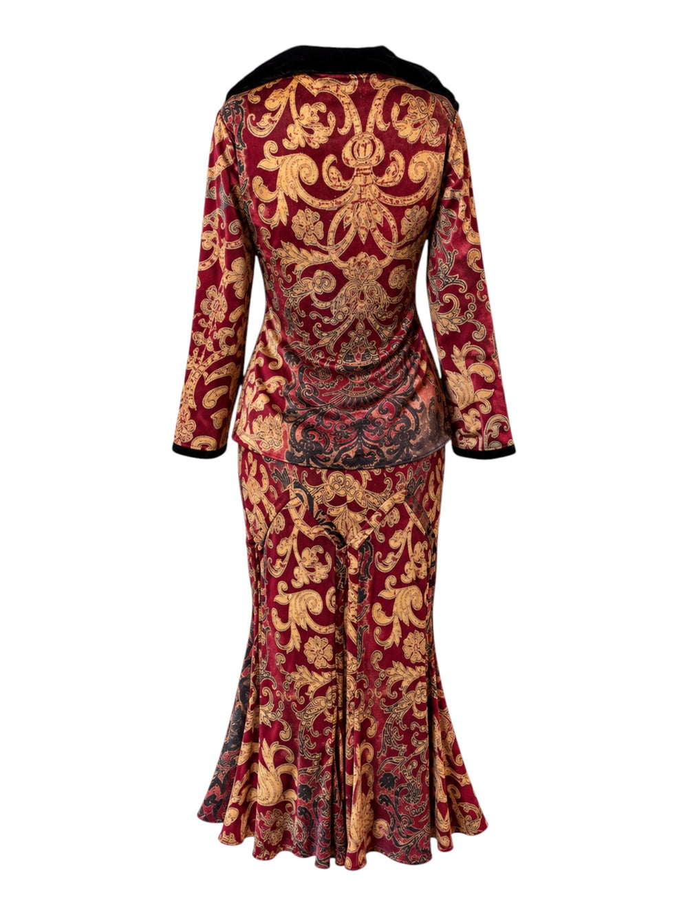 FW04 BURGUNDY PAISLEY SILK SKIRT SET @FAR