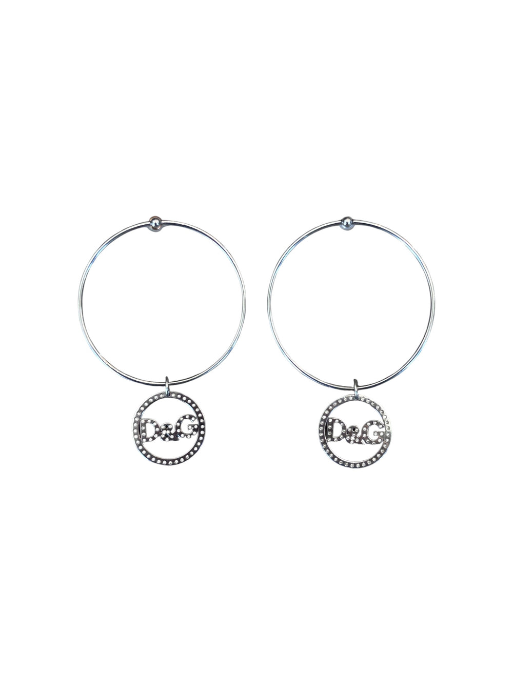 SILVER RHINESTONE LOGO HOOP EARRINGS @CREV
