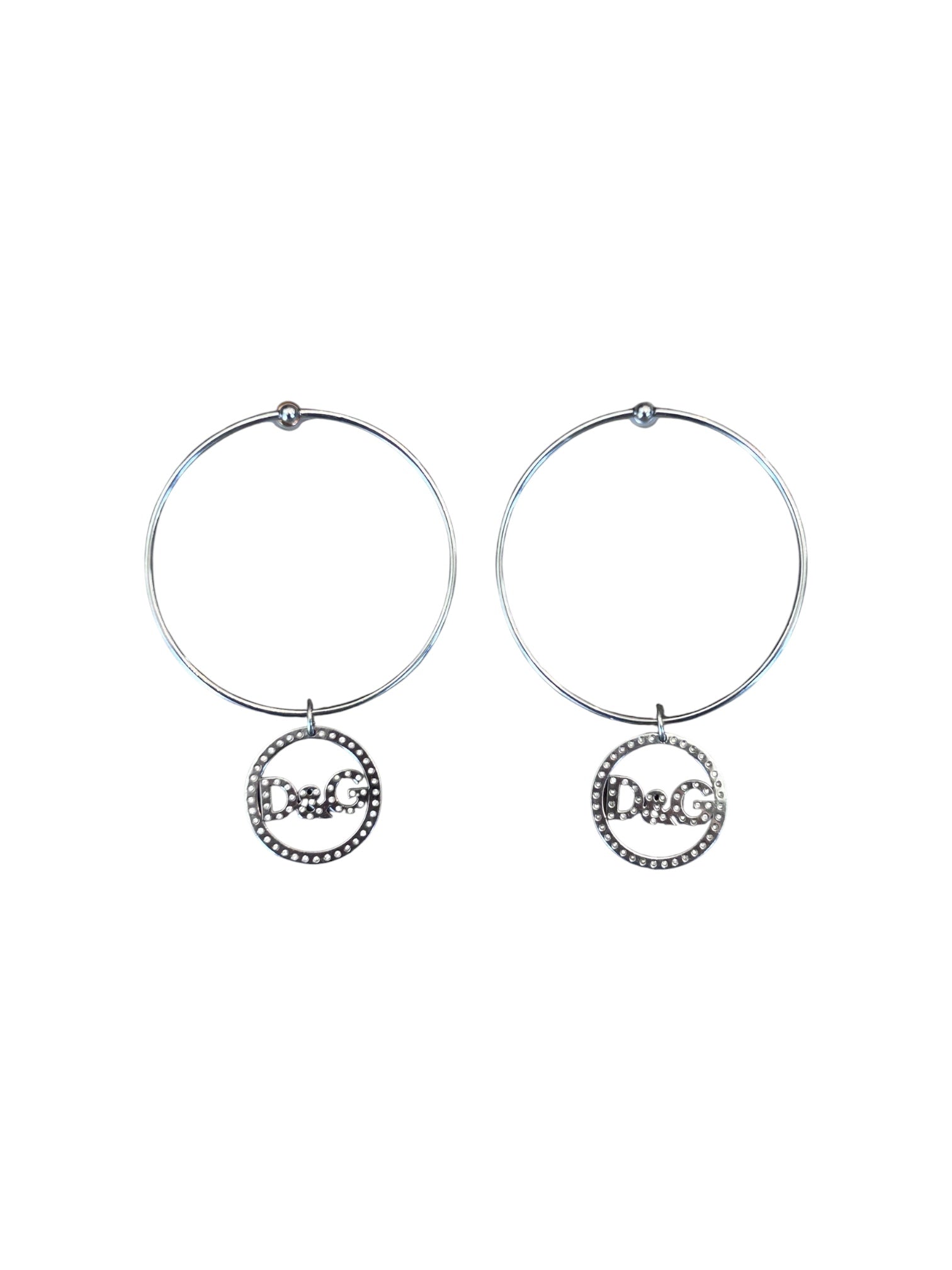 SILVER RHINESTONE LOGO HOOP EARRINGS @CREV