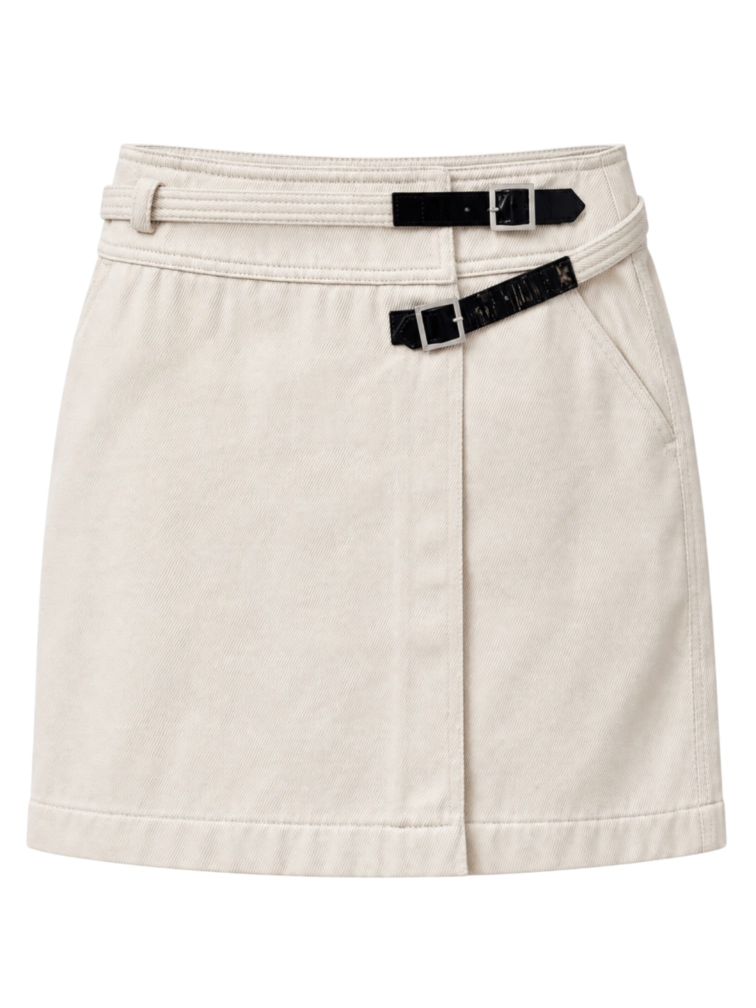 BEIGE COTTON SKIRT W BLACK BUCKLE DETAIL @CPARA