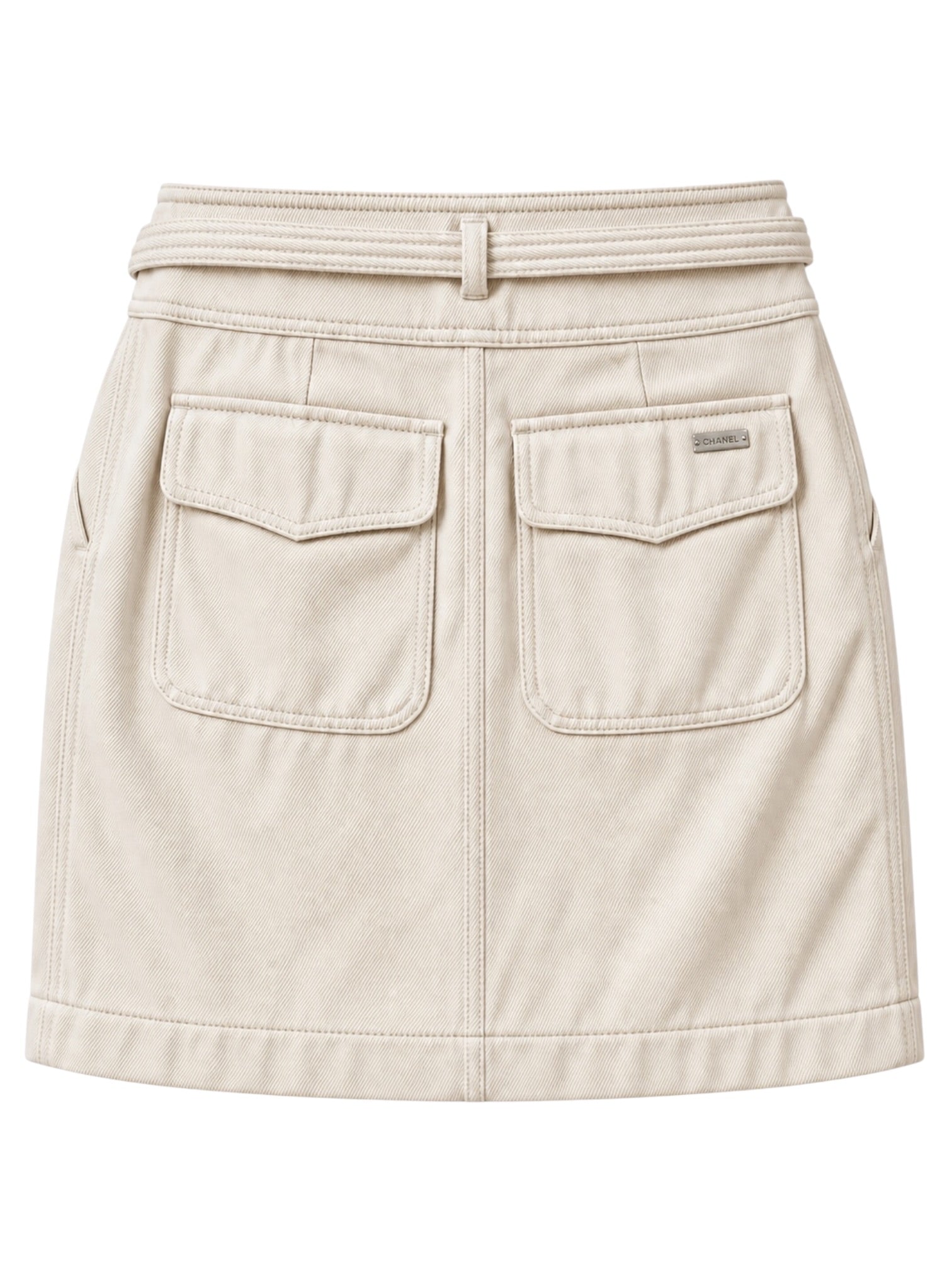 BEIGE COTTON SKIRT W BLACK BUCKLE DETAIL @CPARA
