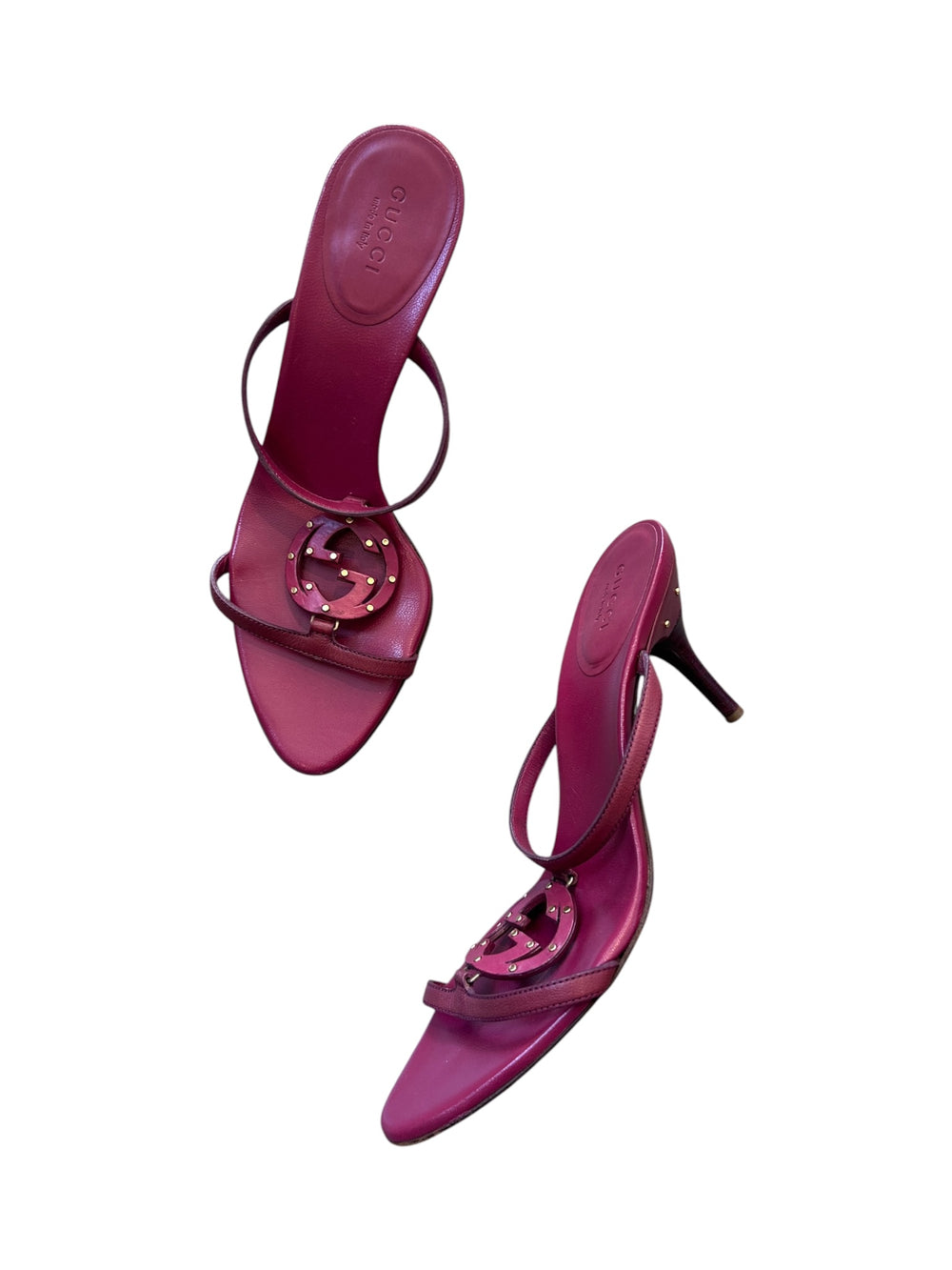 RASPBERRY STUDDED "GG" LOGO HEELS