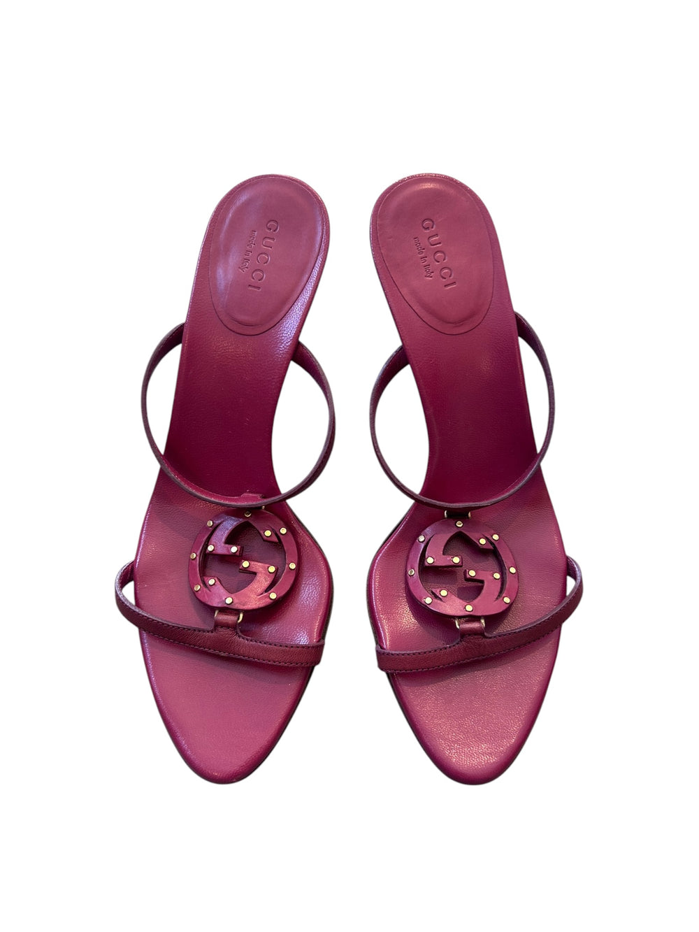 RASPBERRY STUDDED "GG" LOGO HEELS