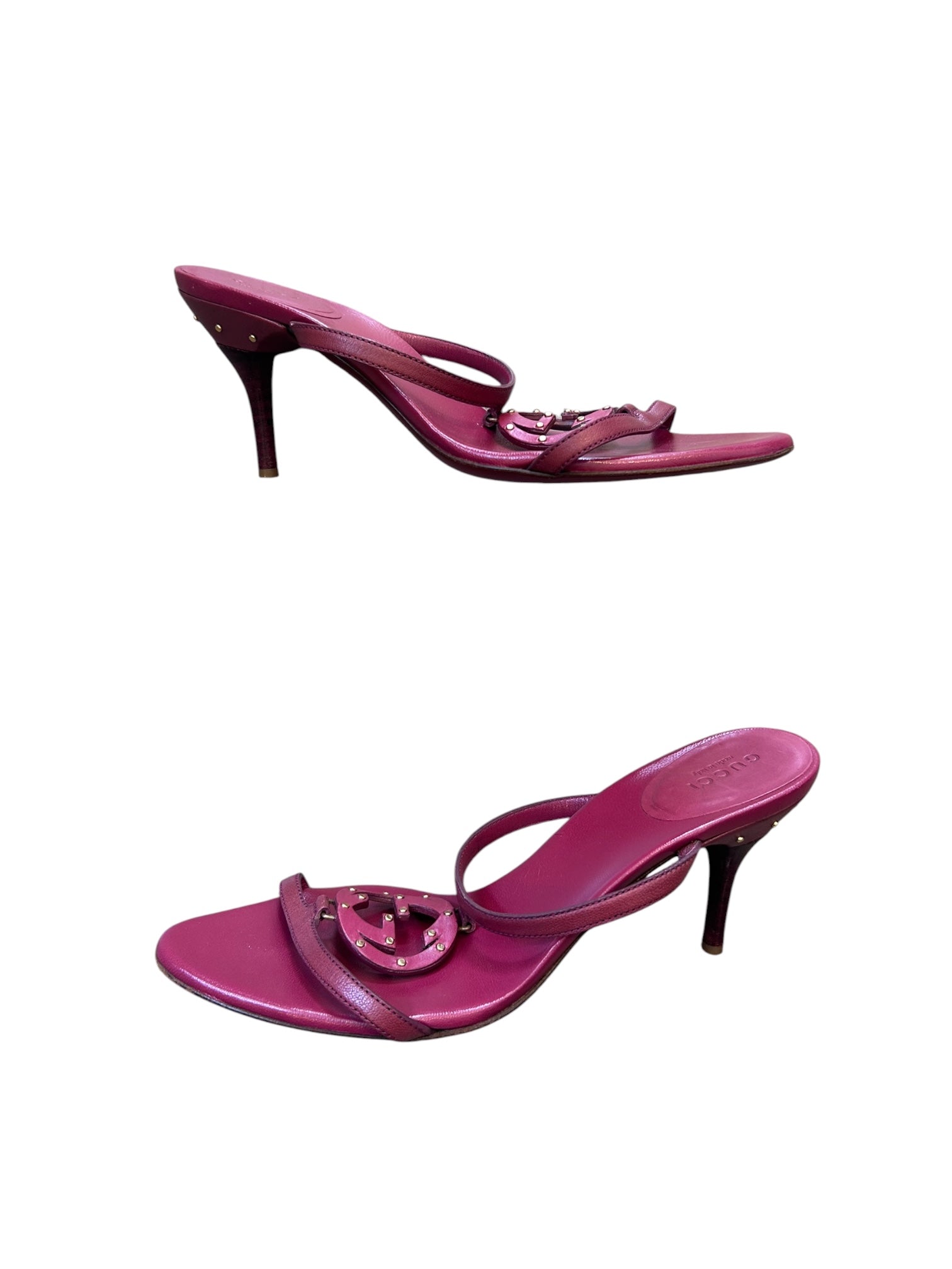 RASPBERRY STUDDED "GG" LOGO HEELS