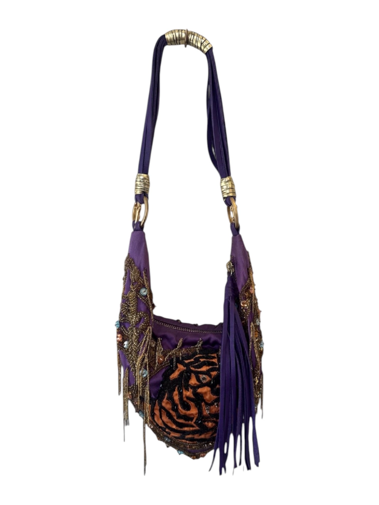 RARE PURPLE BEADED/FRINGE ROSE BAG @IRIK