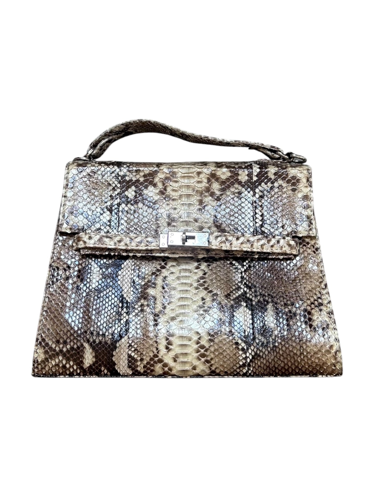 BROWN/BEIGE PYTHON TOP HANDLE BAG(KELLY STYLE)@MMC