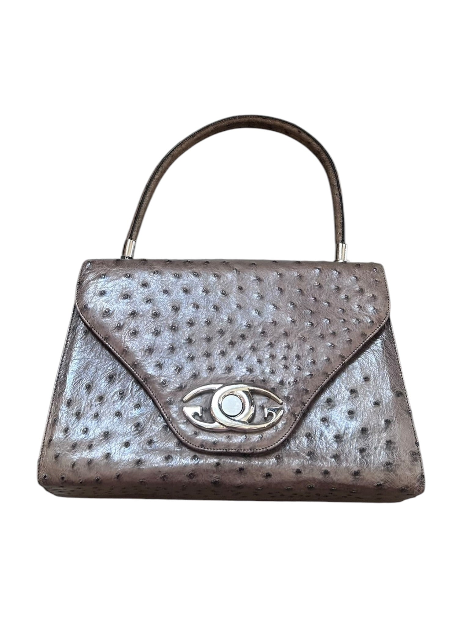 1970S GREY OSTRICH LEATHER ‘KELLY’ HANDBAG(as is)@SM