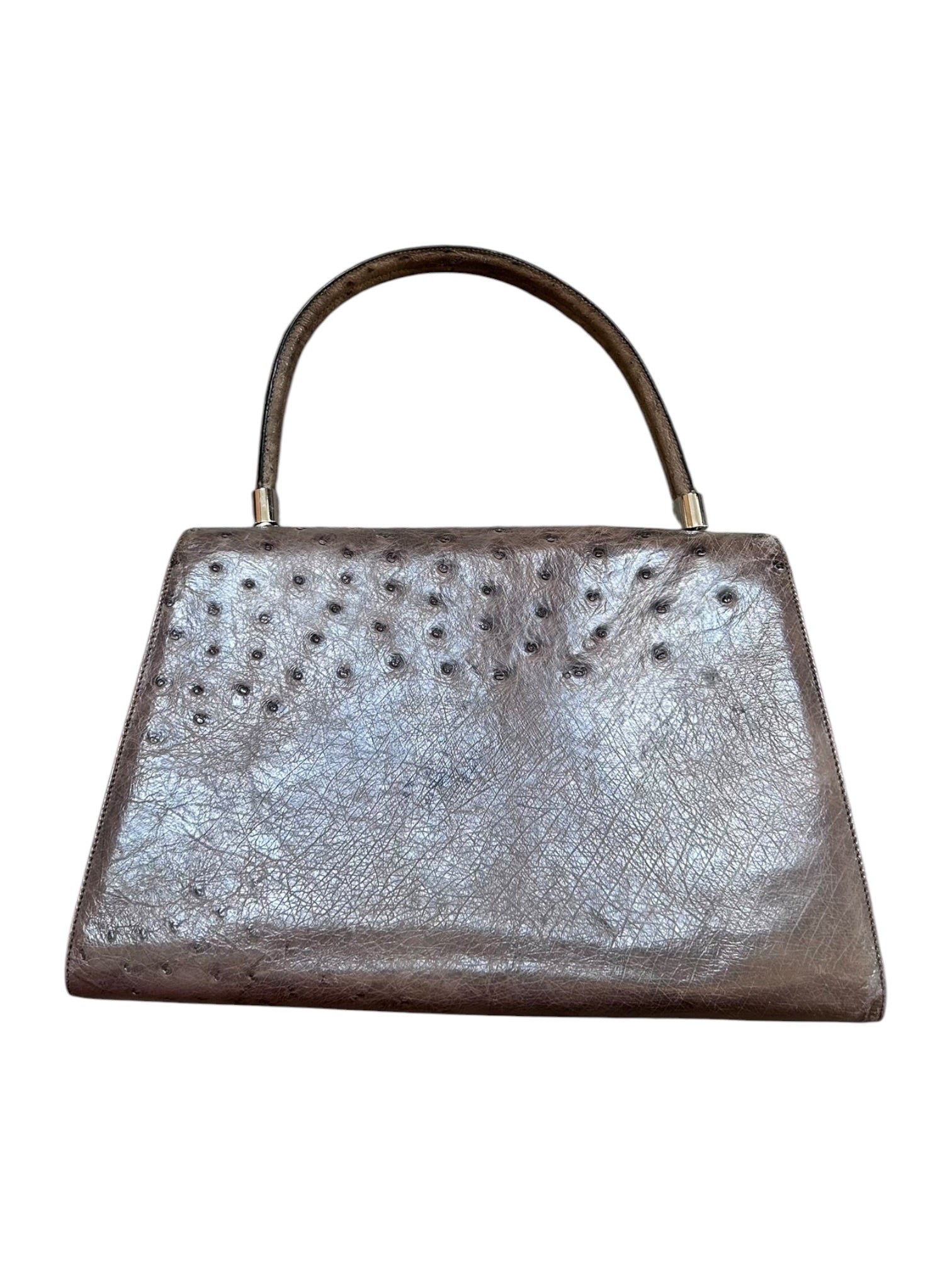 1970S GREY OSTRICH LEATHER ‘KELLY’ HANDBAG(as is)@SM