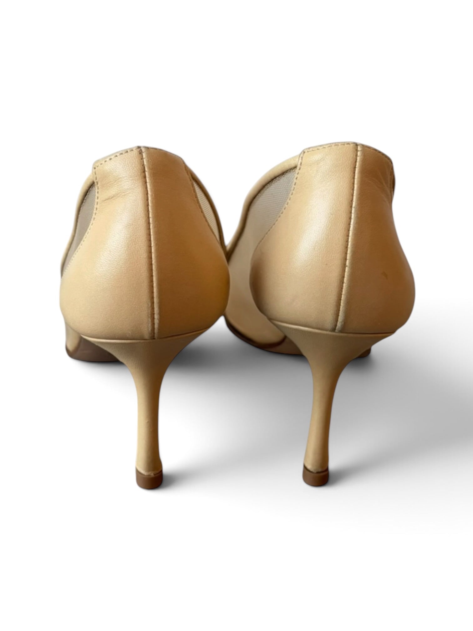 00S BEIGE/EGG SHELL MESH POINTED TOE CC HEELS (AS IS)