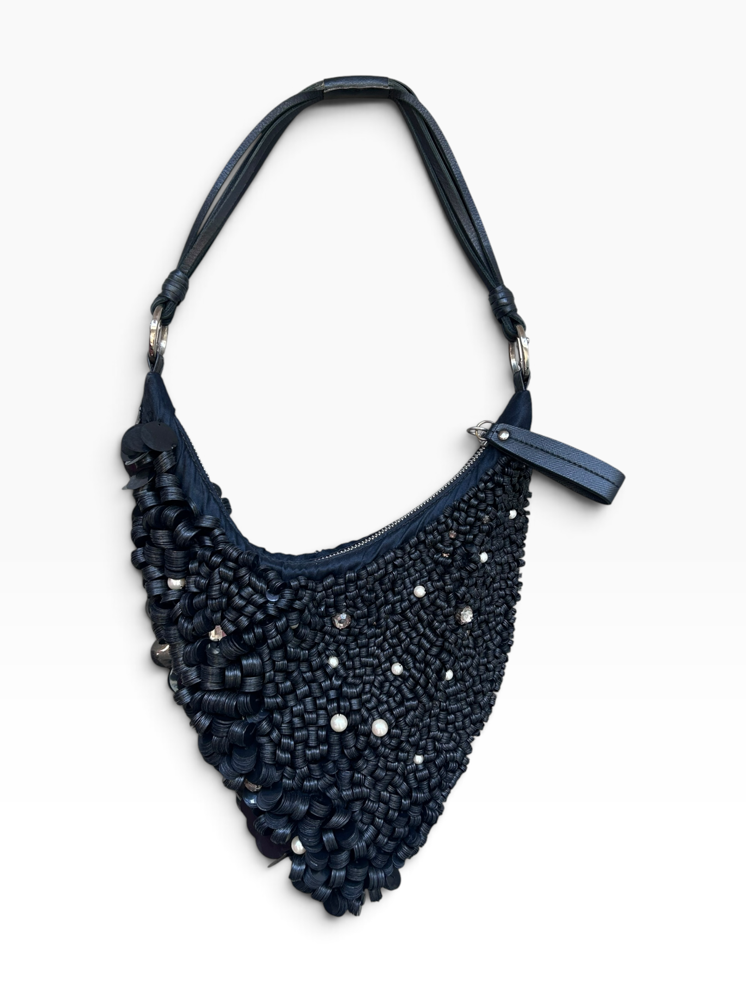 RARE 00S BLACK SEQUIN & PEARL PURSE