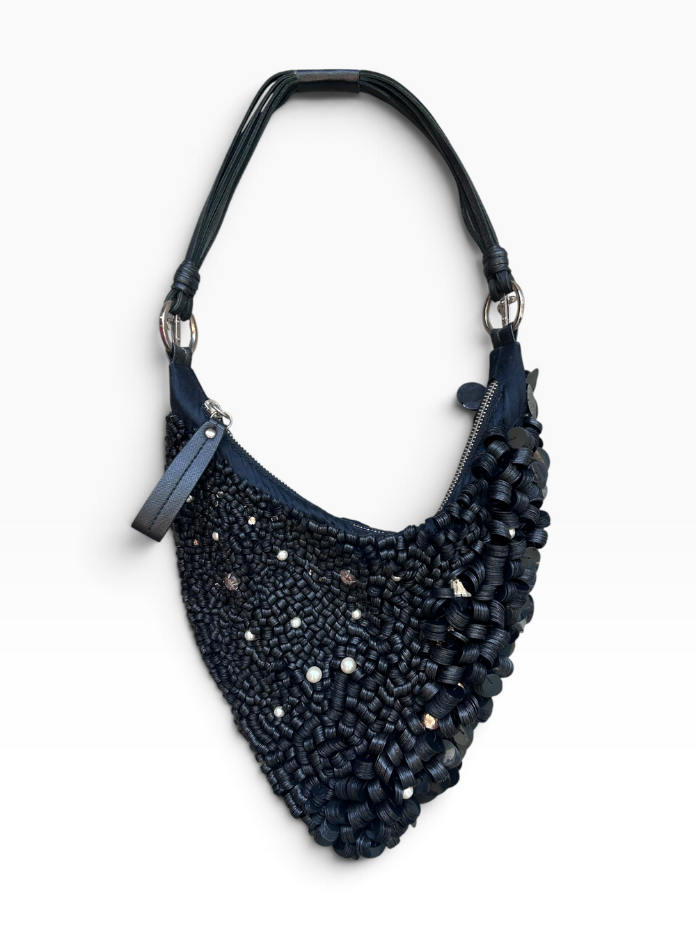 RARE 00S BLACK SEQUIN & PEARL PURSE