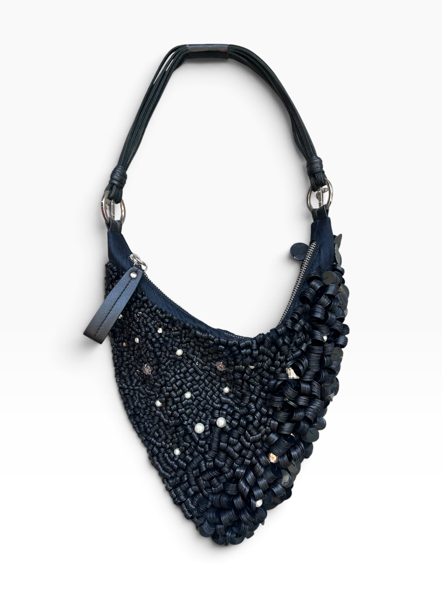 RARE 00S BLACK SEQUIN & PEARL PURSE