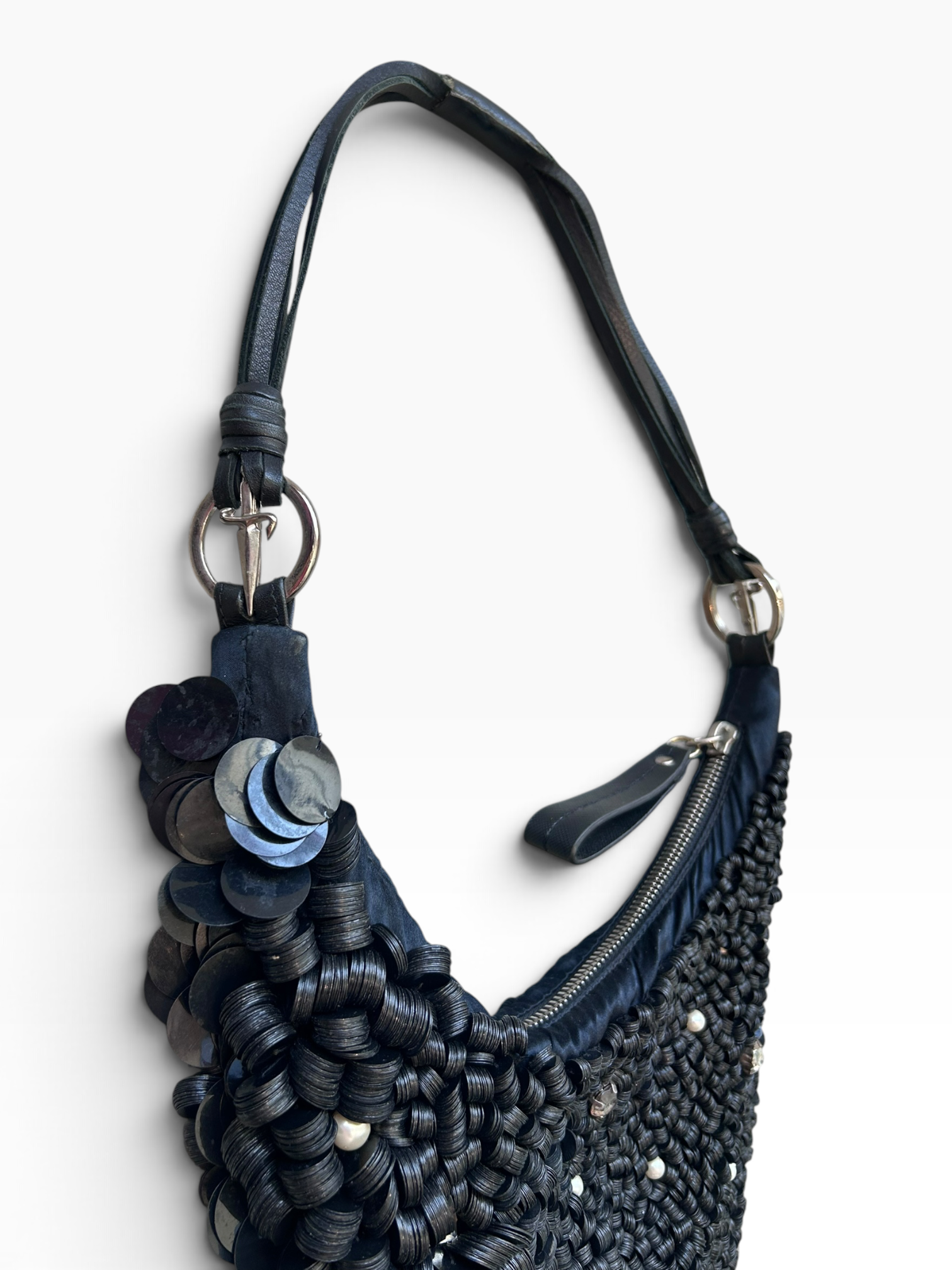 RARE 00S BLACK SEQUIN & PEARL PURSE