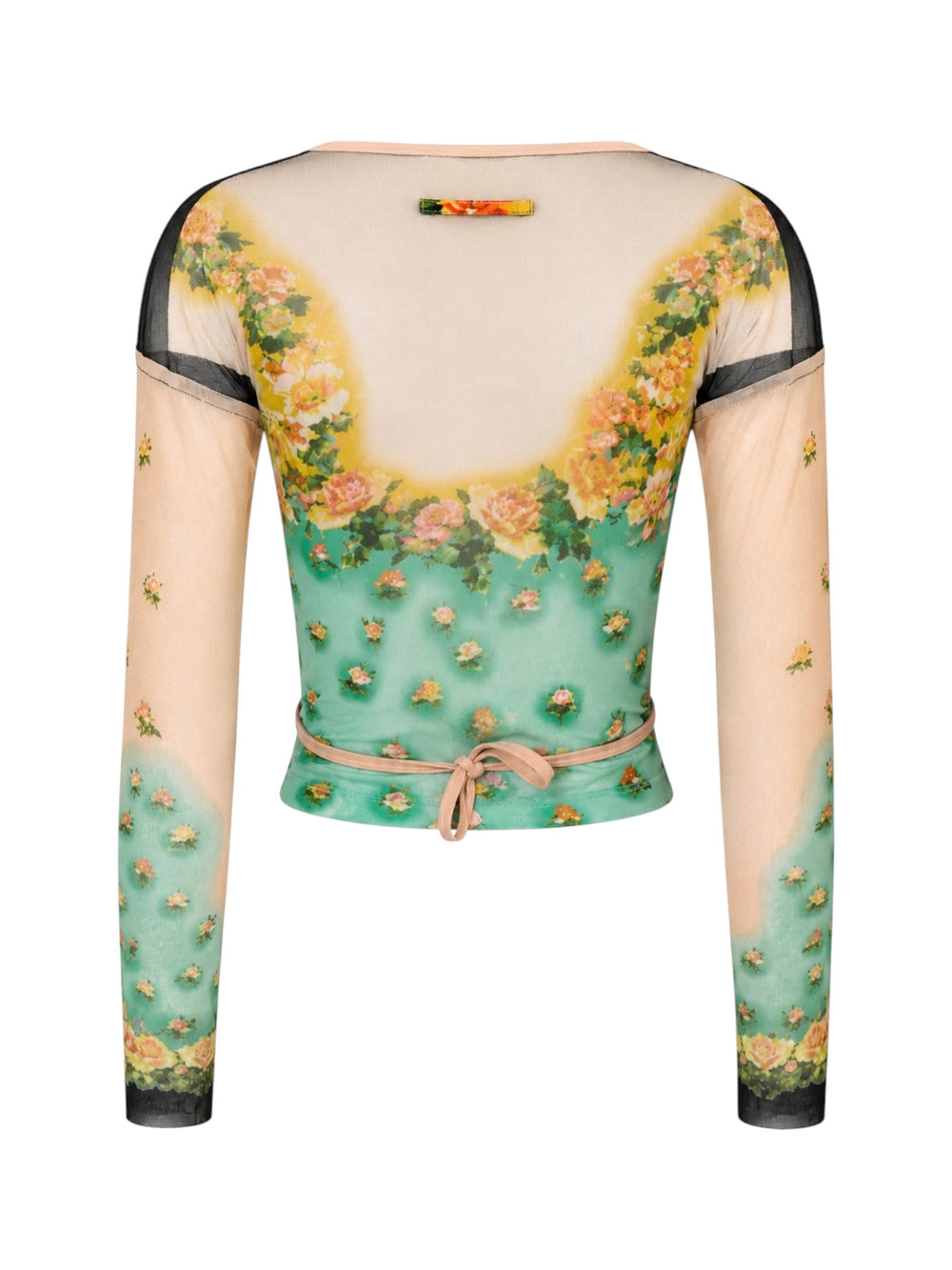2001 GREEN/PEACH FLORAL MESH L/S WRAP TOP @PARISD