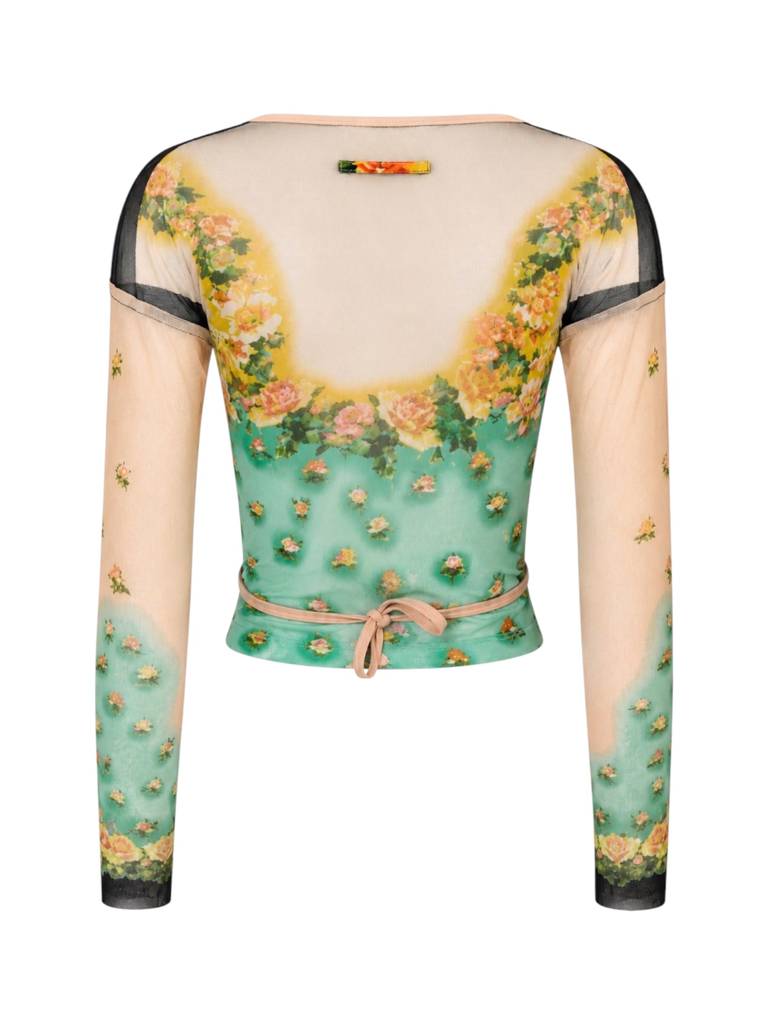 2001 GREEN/PEACH FLORAL MESH L/S WRAP TOP @PARISD