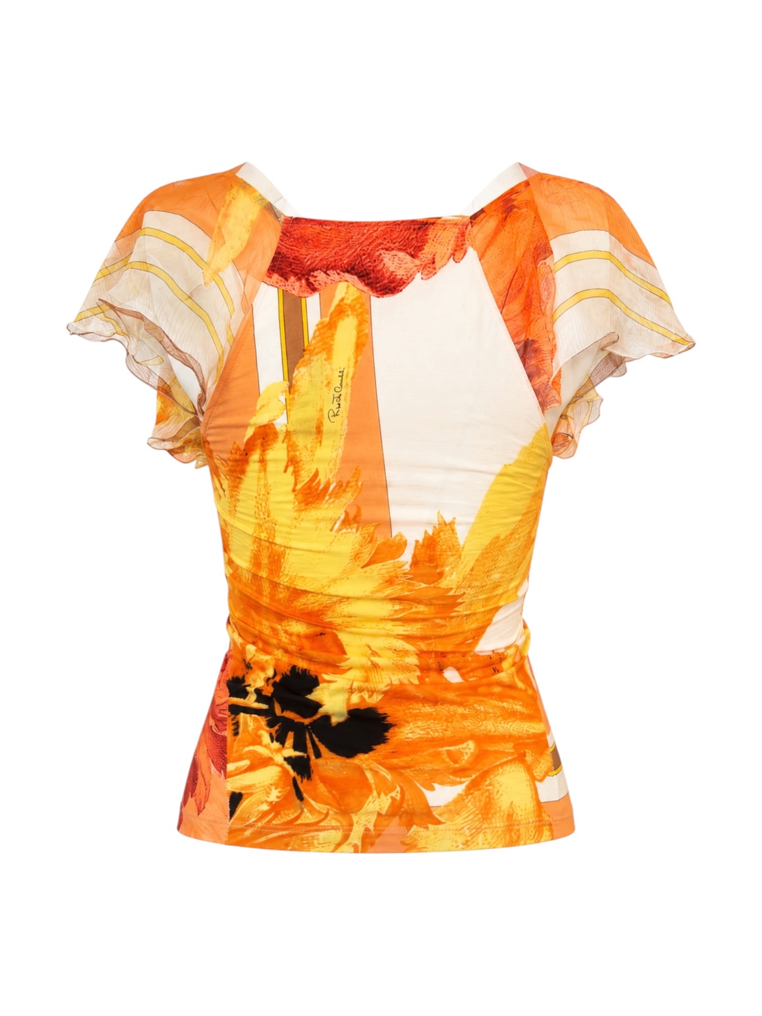 ORANGE FLORAL/BROCADE TIE UP TANK W SILK SLEEVE @PARISD