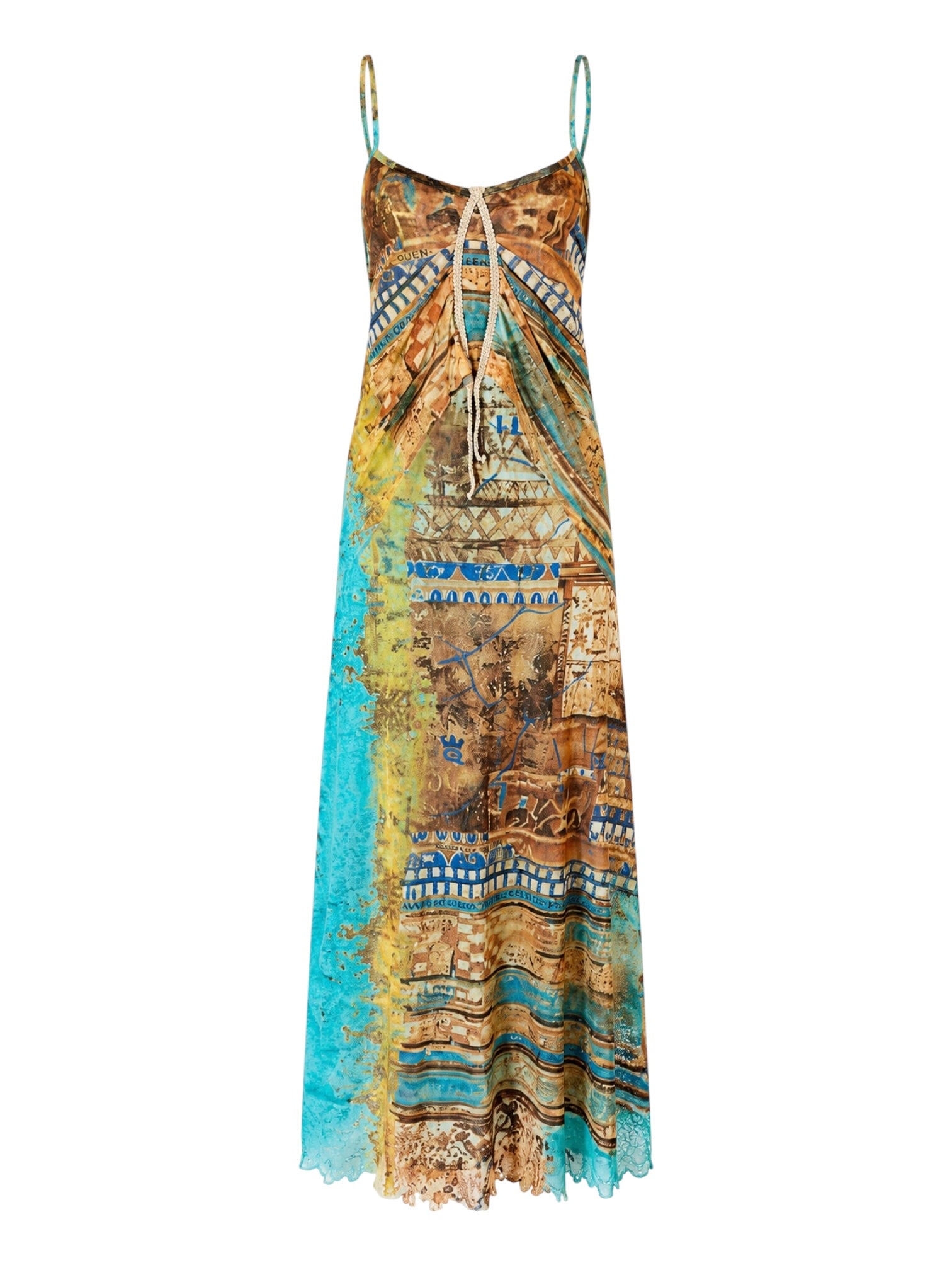 BROWN/BLUE MESH ITALIAN ARCHITECTURAL MAXI DRESS