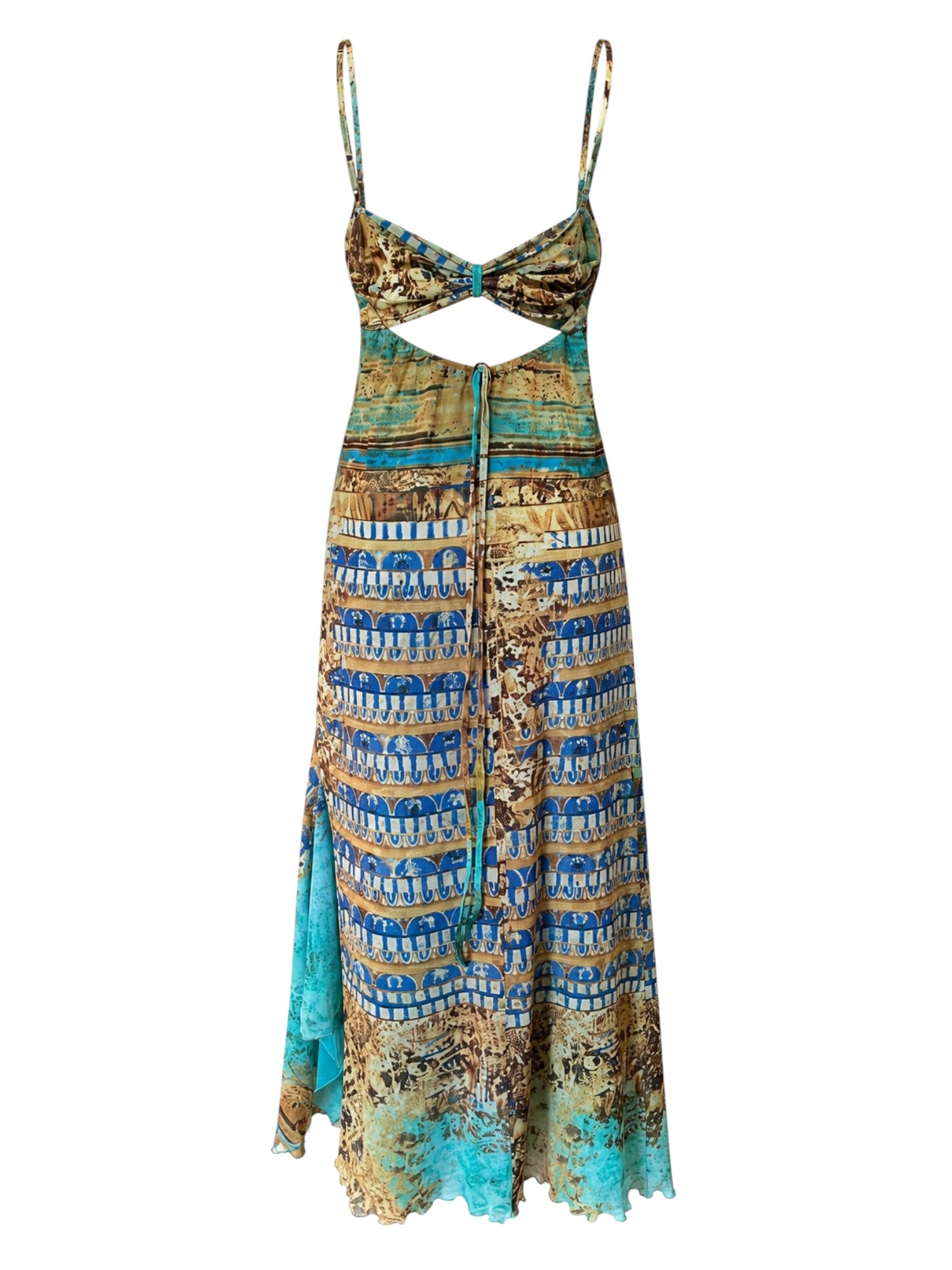 BROWN/BLUE MESH ITALIAN ARCHITECTURAL MAXI DRESS
