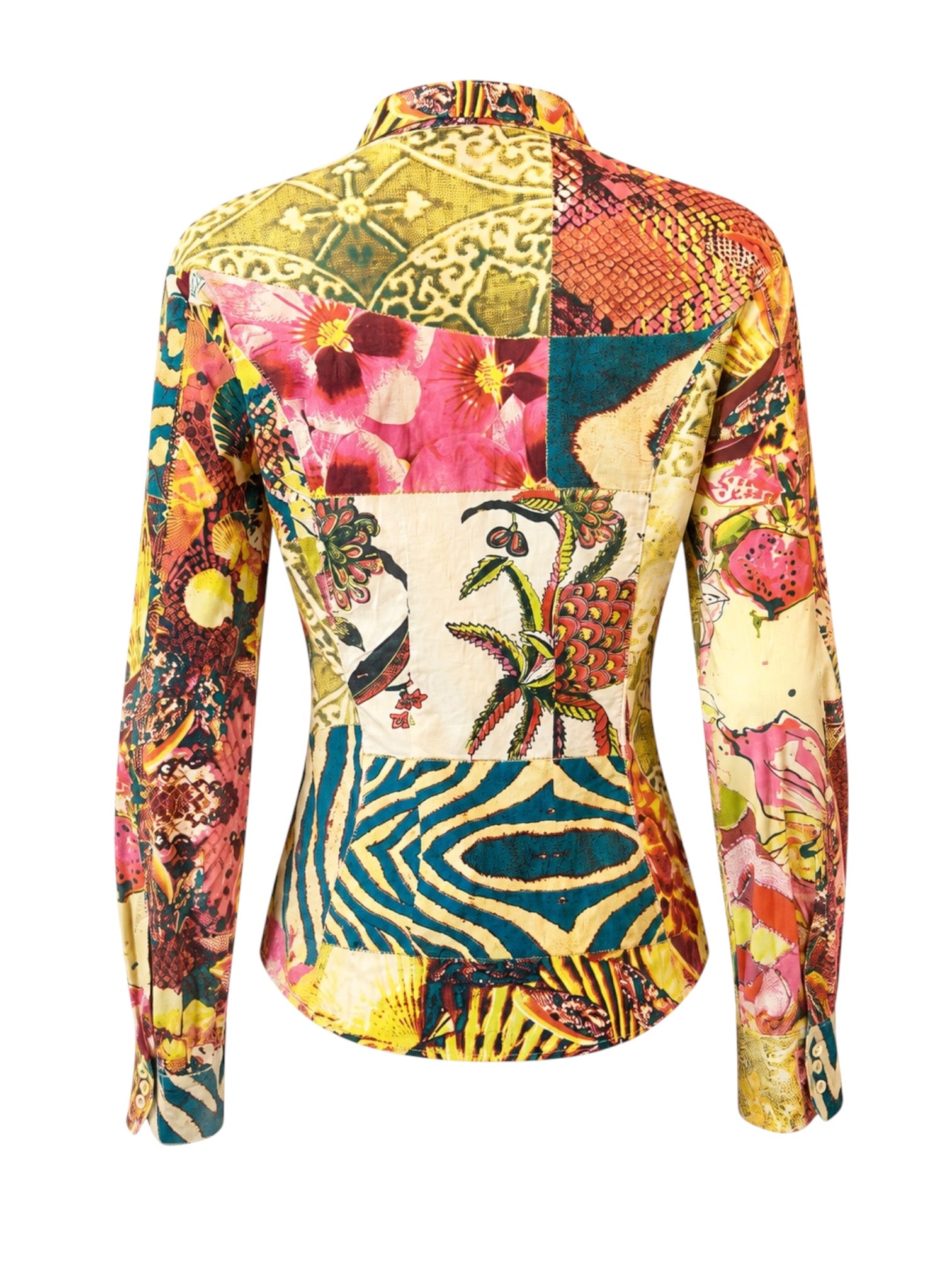 MULTICOLOR NAUTICAL/SNAKESKIN PATCHWORK B/D TOP