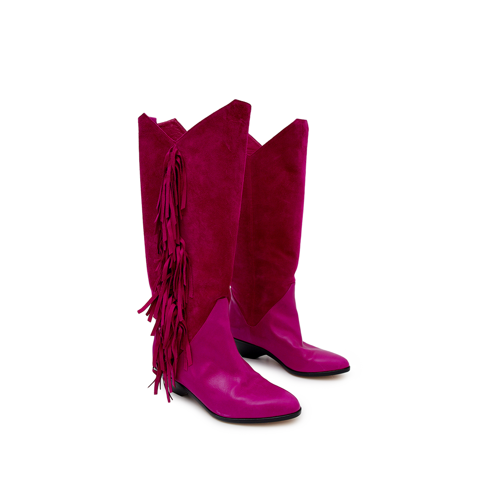 VINTAGE HOT PINK SUEDE FRINGE BOOTS