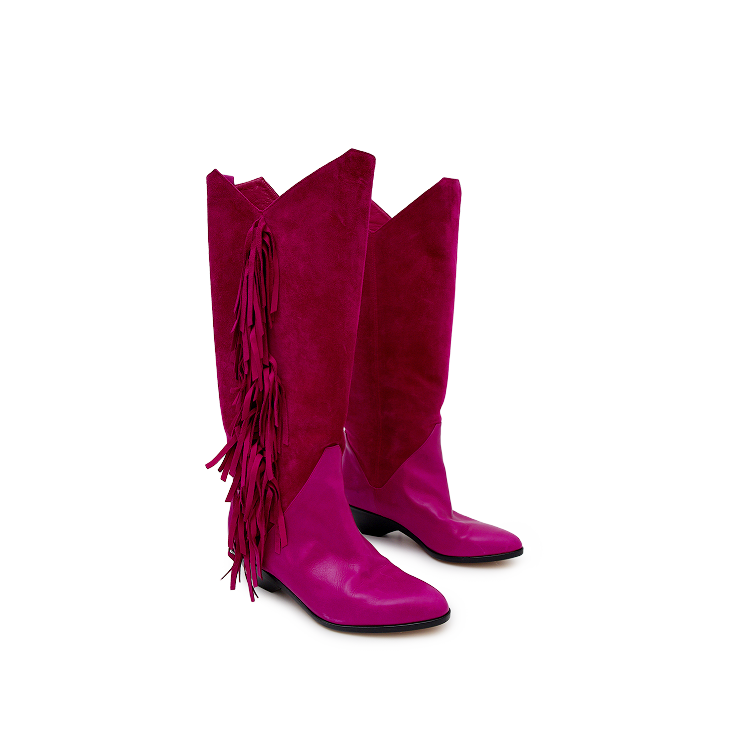 VINTAGE HOT PINK SUEDE FRINGE BOOTS